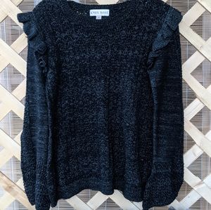 Medium Black Sparkle Knit Ruffle Sweater
